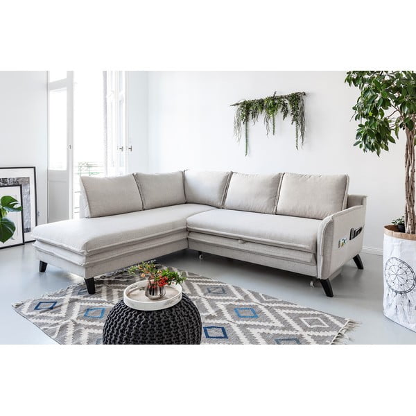 Svijetlobež baršunasta kutna garnitura na razvlačenje Miuform Stylish Charlie L, lijevi kut-image-3