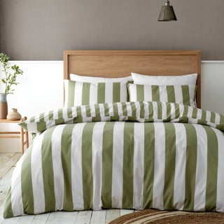 Zelena/krem posteljina za bračni krevet/za produženi krevet 230x220 cm Cove Stripe – Catherine Lansfield