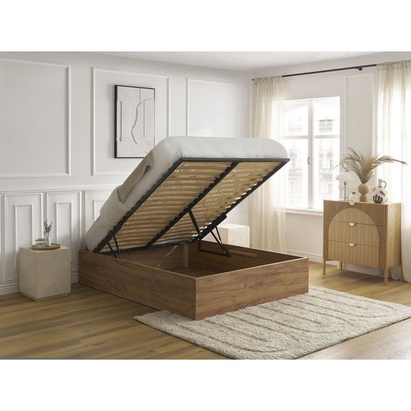 Smeđi bračni krevet od iverice u dekoru breze s prostorom za odlaganje/bez uzglavlja s podnicom 140x190 cm Mara – Bobochic Paris-image-3