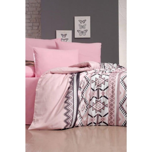 Posteljina za bračni krevet s plahtom Mila Home Klim Pink, 200 x 220 cm