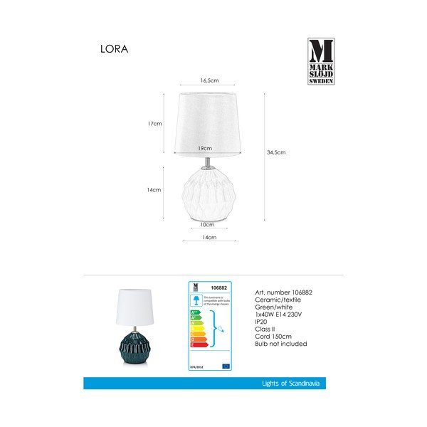 Zeleno-bijeli stolna lampa Markslöjd Lora-image-1
