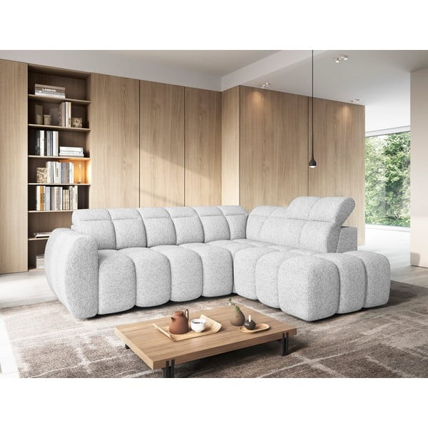 Svijetlo siva sklopiva/s prostorom za odlaganje kutna garnitura od bouclé tkanine (s desnim kutom/u obliku slova L) Falconn – ELTAP-image-1