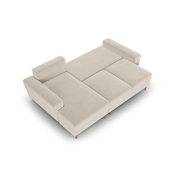 Bež baršunasti sklopiva/s prostorom za odlaganje kutna garnitura (s lijevim kutom/s ležaljkom) Kyoto – Cosmopolitan Design-image-2