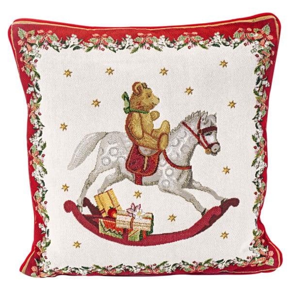 Crveno-bijeli pamučni ukrasni jastuk s božićnim motivom Villeroy & Boch Toys Fantasy, 45 x 45 cm