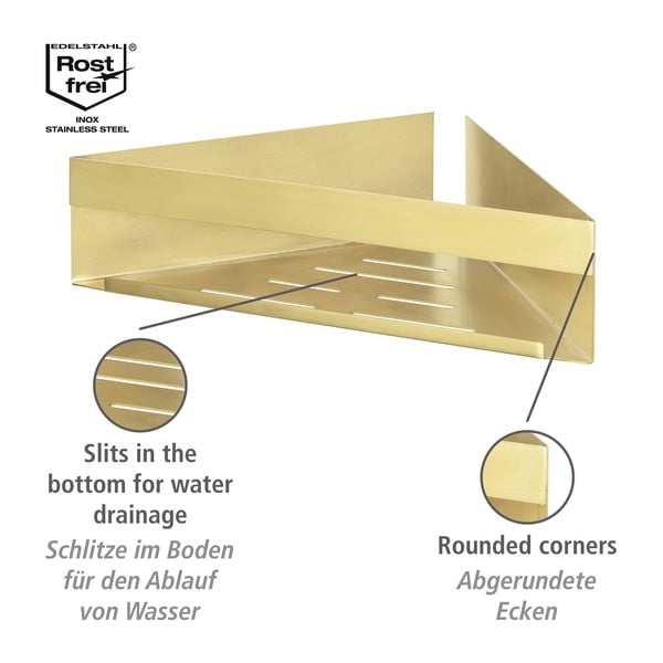 Kutna samodržeća kupaonska polica od nehrđajućeg čelika u zlatnoj boji Genova - Wenko-image-4