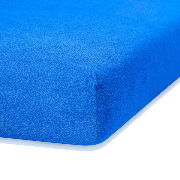 Plava plahta s gumicom s visokim udjelom pamuka AmeliaHome Ruby, 160/180 x 200 cm