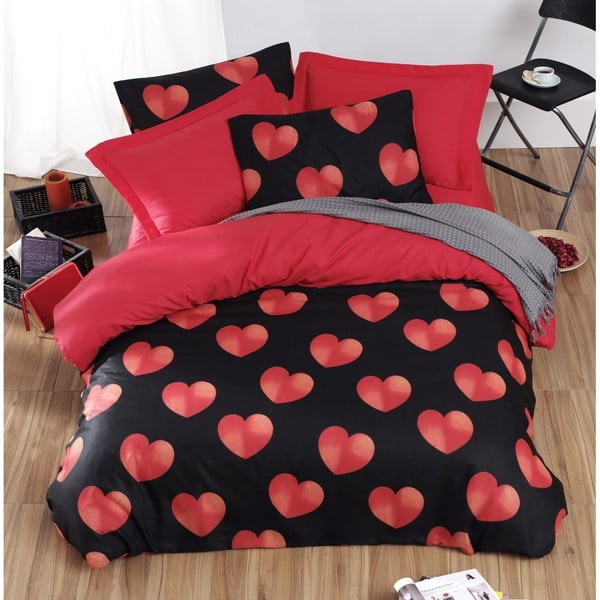 Pamučna posteljina s posteljinom za bračni krevet Gima Kalpler Crna, 200 x 220 cm