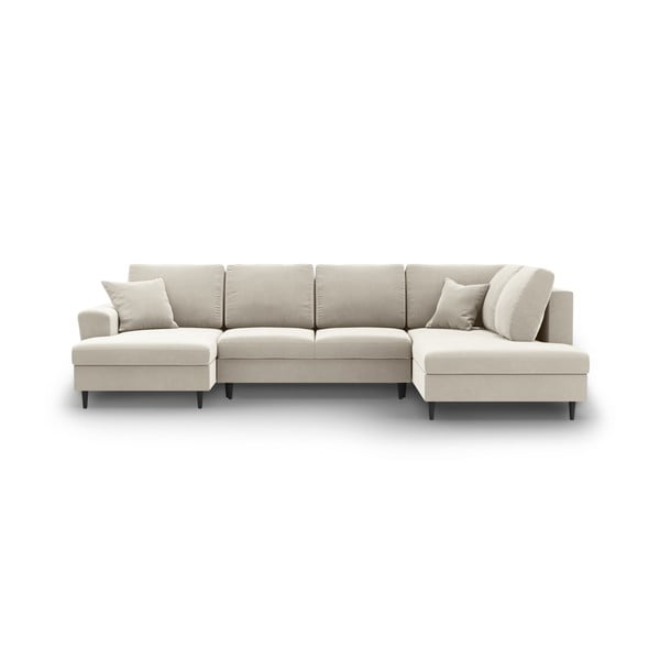 Bež baršunasti sklopiva/s prostorom za odlaganje kutna garnitura (s desnim kutom/u obliku slova "U") Kyoto – Cosmopolitan Design