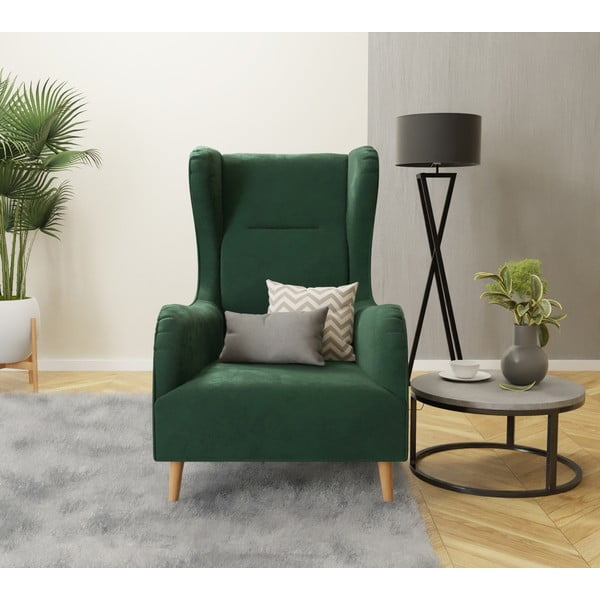 Tamno zelena baršunasta wing fotelja Carole – Ropez-image-4