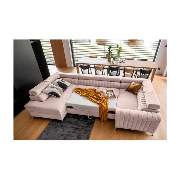 Ružičasta sklopiva/s prostorom za odlaganje kutna garnitura (s lijevim kutom/u obliku slova "U") Louis – ELTAP-image-3