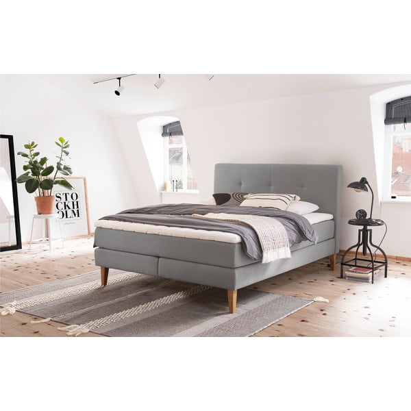 Svijetlo sivi boxspring krevet 160x200 cm Stockholm – Meise Möbel-image-1