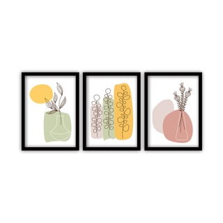 Set od 3 slike u crnim okvirima Vavien Artwork Floral II., 35 x 45 cm