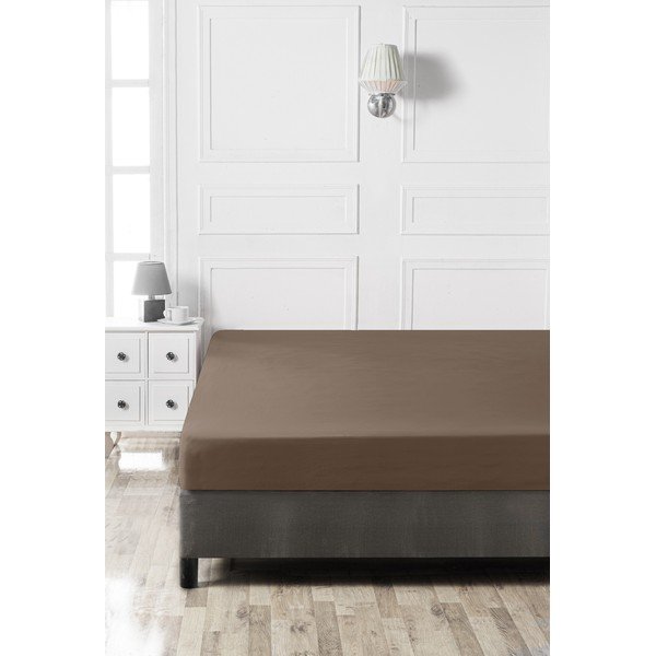 Smeđa pamučna plahta s gumom 140x200 cm – Mijolnir-image-2