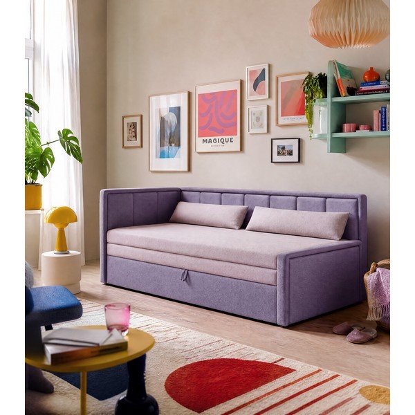 Ružičasta sklopiva/s prostorom za odlaganje sofa od šenila 214 cm Fulgeo – ELTAP-image-1