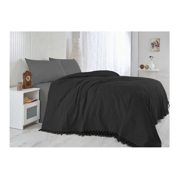 Crni svijetli pamučni prekrivač za krevet za jednu osobu Grace, 180 x 240 cm