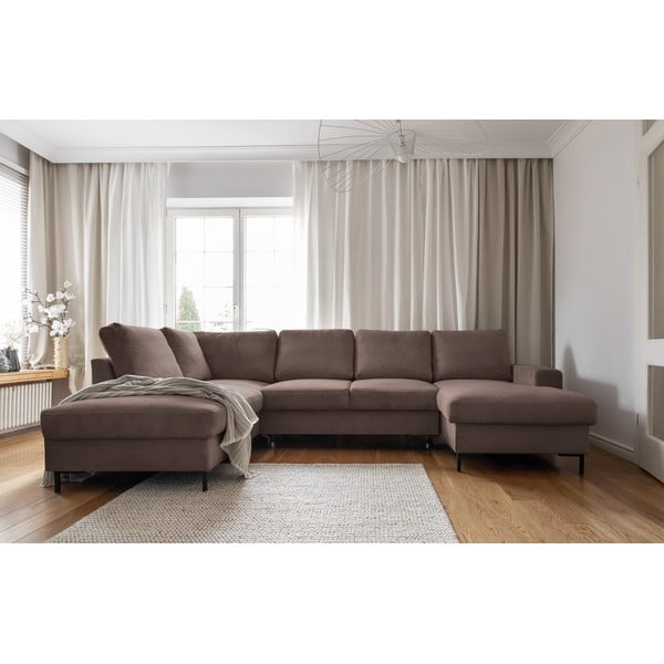 Smeđa sklopiva kutna garnitura od samta (s lijevim kutom) Lofty Lilly – Miuform-image-1