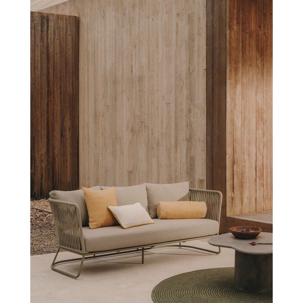 Kaki zelena željezna vrtna sofa Saconca – Kave Home-image-1