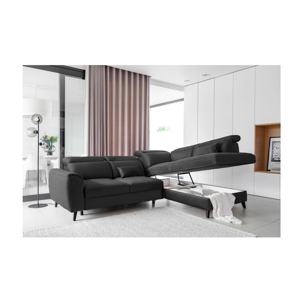 Tamno siva baršunasti sklopiva/s prostorom za odlaganje kutna garnitura (s desnim kutom/u obliku slova L) Noble – ELTAP-image-3