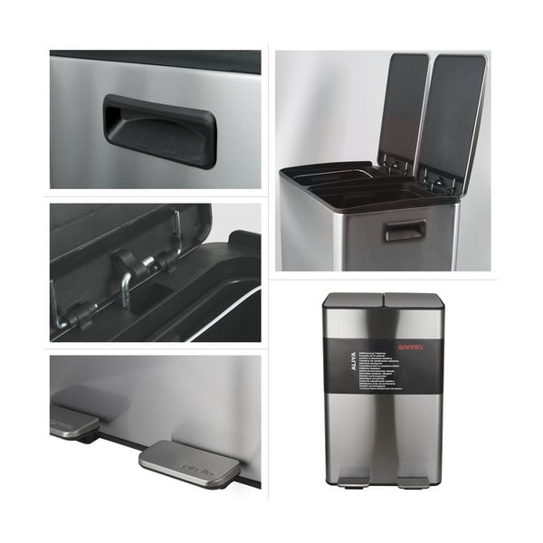 Željezna kanta za smeće 2x30 l za odvojeni otpad/s pedalom u mat srebrnoj boji   Aliya – Spirella-image-3