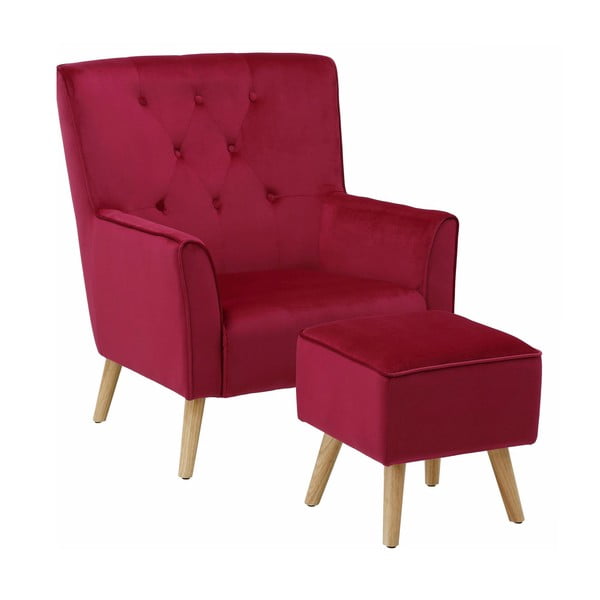 Baršunasto crvena fotelja sa stolicom Støra Mandy