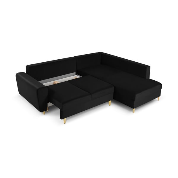 Crna baršunasti sklopiva/s prostorom za odlaganje kutna garnitura (s desnim kutom/u obliku slova L) Kyoto – Cosmopolitan Design-image-3