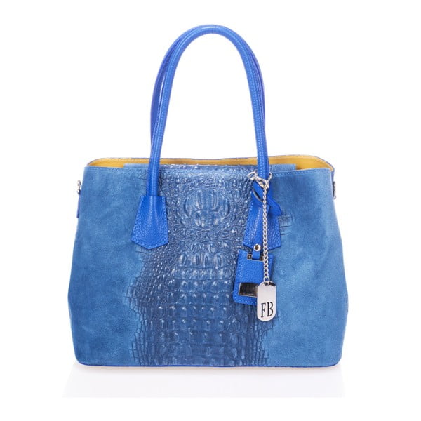 Plava torbica od prave kože Federica Bassi Print