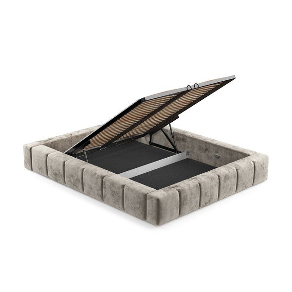 Bež tapecirani bračni krevet s prostorom za pohranu s podnicom 160x200 cm Aruba L – Maison de Rêve-image-4