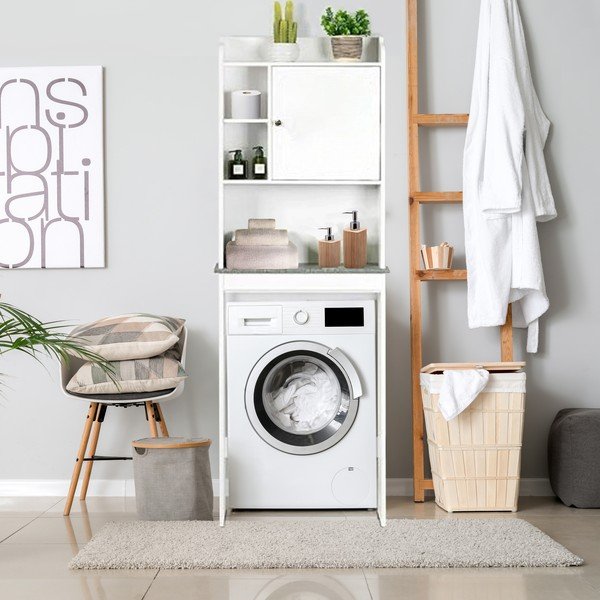 Bijeli visok ormarić iznad perilice/toaleta 58x173 cm Laundry – Tomasucci-image-1