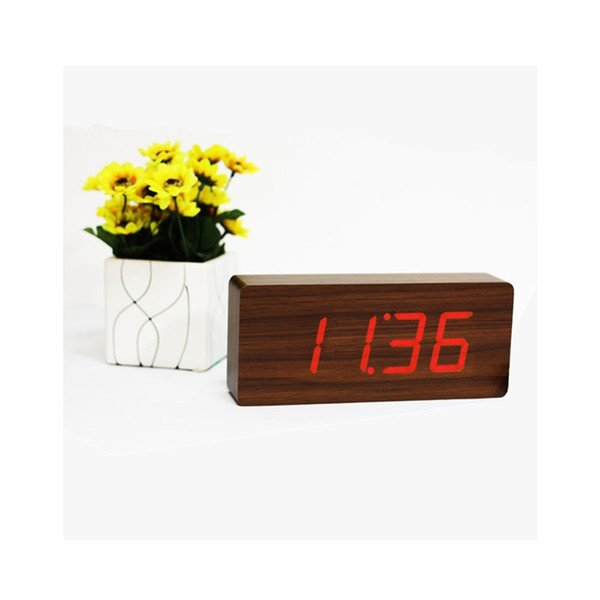 Tamnosmeđa budilica s crvenim LED zaslonom Gingko Slab Click Clock-image-2