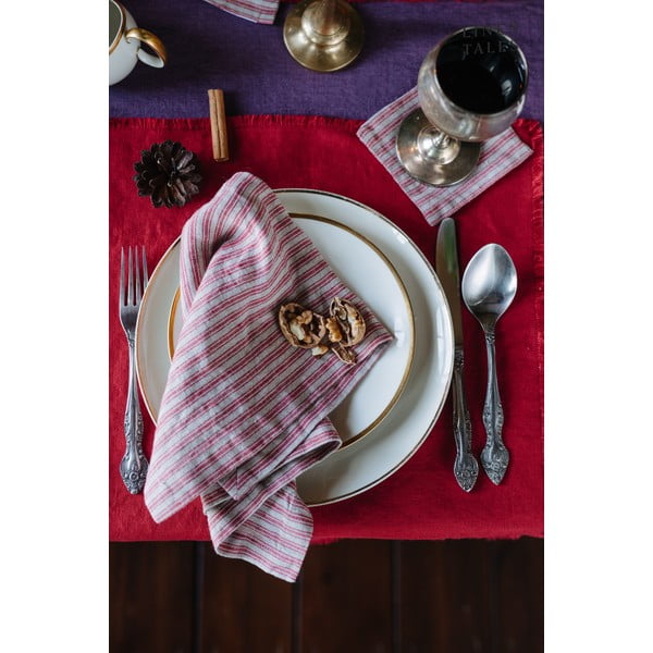 Crveni/u prirodnoj boji podmetači za čaše u setu 4 kom – Linen Tales-image-1