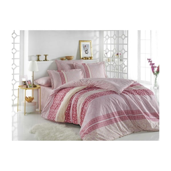 Pamučna posteljina za krevet za jednu osobu Emma Pink, 160 x 220 cm