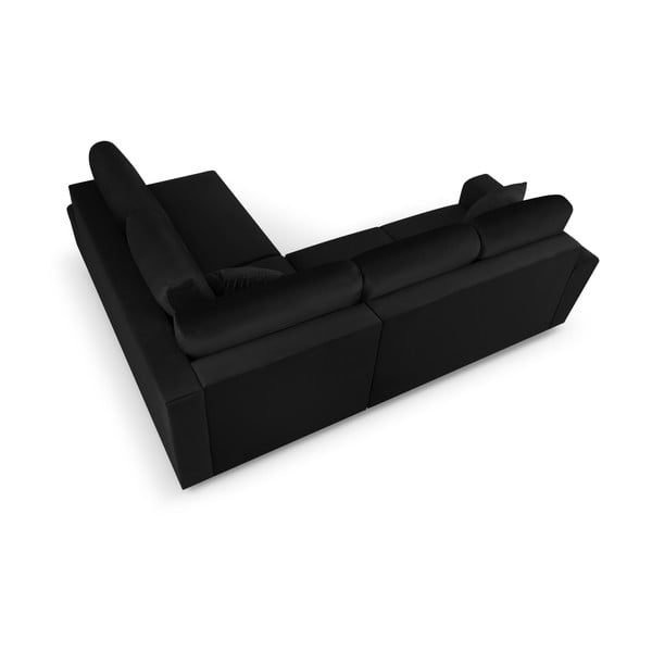 Crna baršunasti sklopiva/s prostorom za odlaganje kutna garnitura (s desnim kutom/u obliku slova L) Kyoto – Cosmopolitan Design-image-4