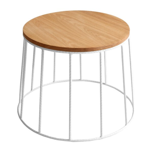 Stol za kavu s bijelom konstrukcijom i pločom u dekoru od hrastovog drveta Custom Form Memo, ⌀ 50 cm