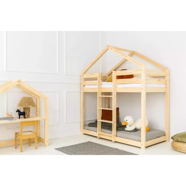 Dječji krevet u obliku kućice/na kat s podnicom 90x180 cm u prirodnoj boji DMPN – Adeko-image-1