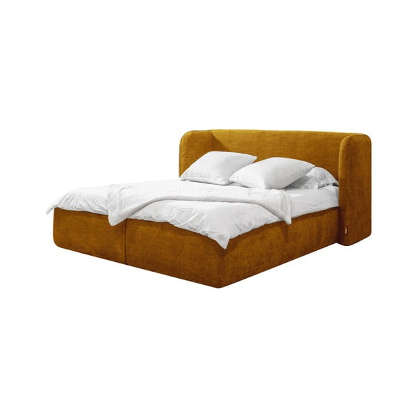 Oker žuti tapecirani bračni krevet s prostorom za pohranu s podnicom 160x200 cm Louise - Bobochic Paris