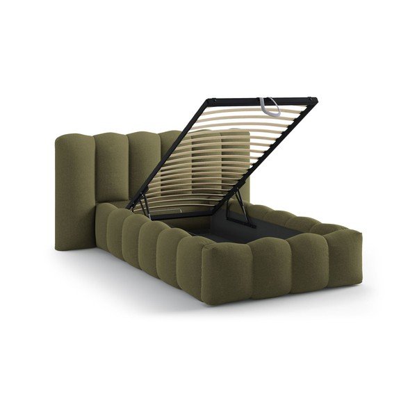 Kaki zeleni tapecirani krevet s prostorom za odlaganje s podnicom 90x200 cm Lupine – Micadoni -image-1