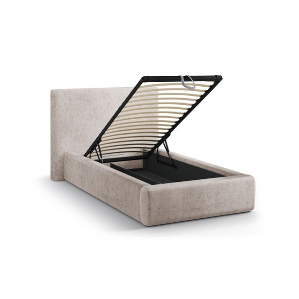 Bež tapecirani krevet s prostorom za odlaganje s podnicom 90x200 cm Amy – Micadoni -image-1
