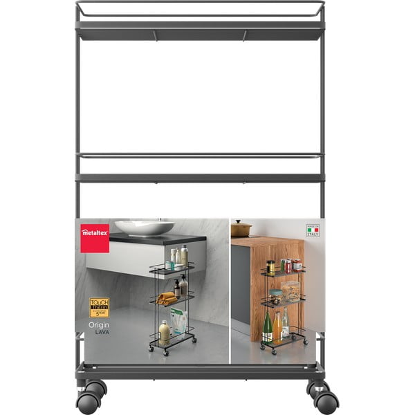 Mat crni željezni regal na kotačima 38x62x16 cm Lava – Metaltex-image-4