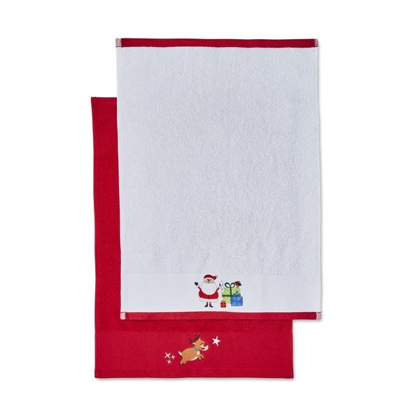 Crveni-bijeli pamučni ručnici u setu 2 kom 40x60 cm Santa's Reindeers – Catherine Lansfield