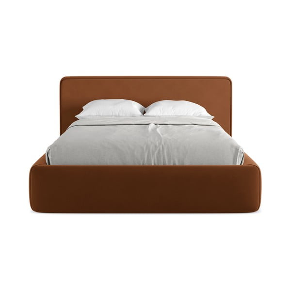 Tapecirani bračni krevet s prostorom za odlaganje s podnicom 140x200 cm boje terakote Kiana – Makamii-image-4