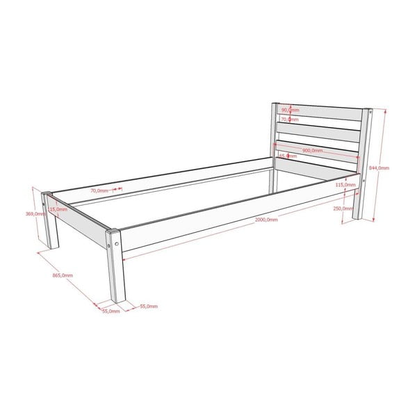 Dječji krevet od masivnog bora bez podnice 90x200 cm u prirodnoj boji Pino – Vipack-image-2