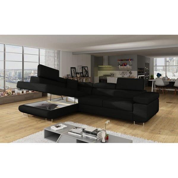 Crna sklopiva/s prostorom za odlaganje kutna garnitura (s lijevim kutom/u obliku slova L) Anton – ELTAP-image-4