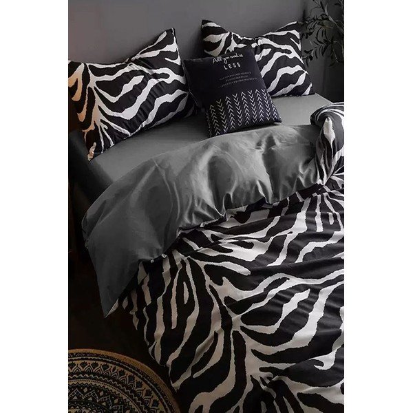 Crno-bijela pamučna posteljina za bračni krevet/s produženom plahtom  200x220 cm - Mila Home-image-3