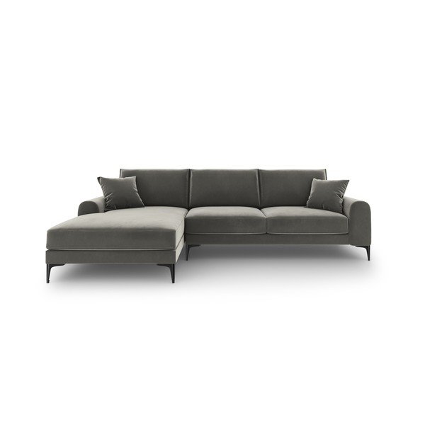 Svijetlosiva baršunasta kutna garnitura Mazzini Sofas Madara, lijevi kut-image-2