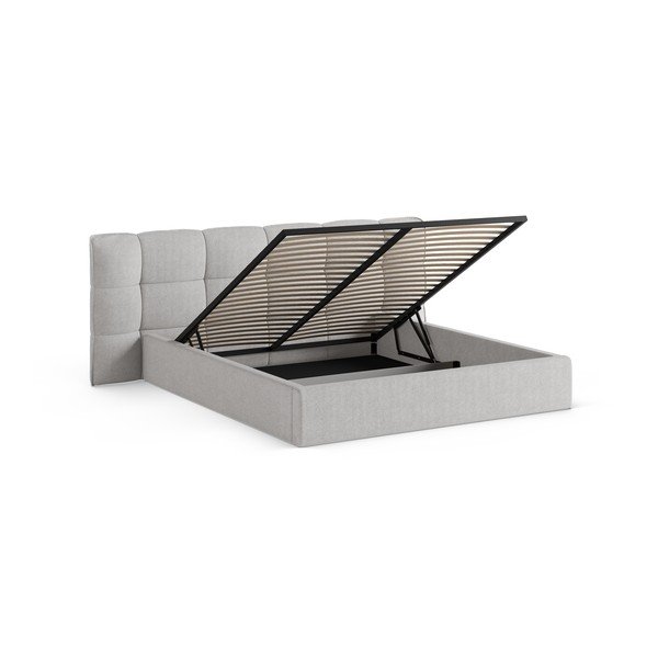 Sivi tapecirani bračni krevet s prostorom za odlaganje s podnicom 200x200 cm Eric – Micadoni -image-2