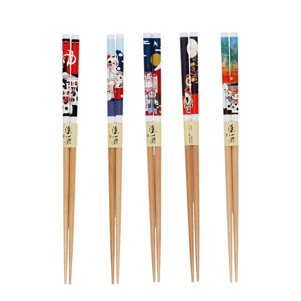 Drven set štapića za jelo 5 kom u prirodnoj boji Beckoning Cats – Rex London