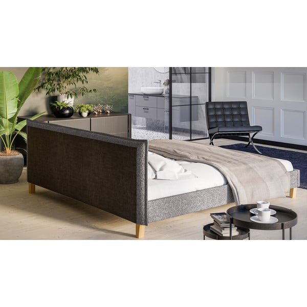 Sivi tapecirani bračni krevet s podnicom 200x200 cm Tina - Ropez-image-3