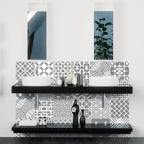 Set od 24 zidne naljepnice Ambiance Modern Tiles, 10 x 10 cm