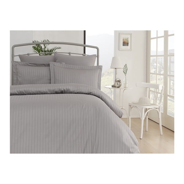 Siva pamučna satenska posteljina s bračnim krevetom Exclusive Line, 200 x 220 cm
