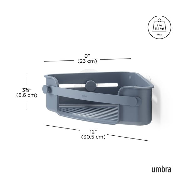 Plava kupaonska polica od reciklirane plastike s postavljanjem bez bušenja/kutna Flex – Umbra-image-4